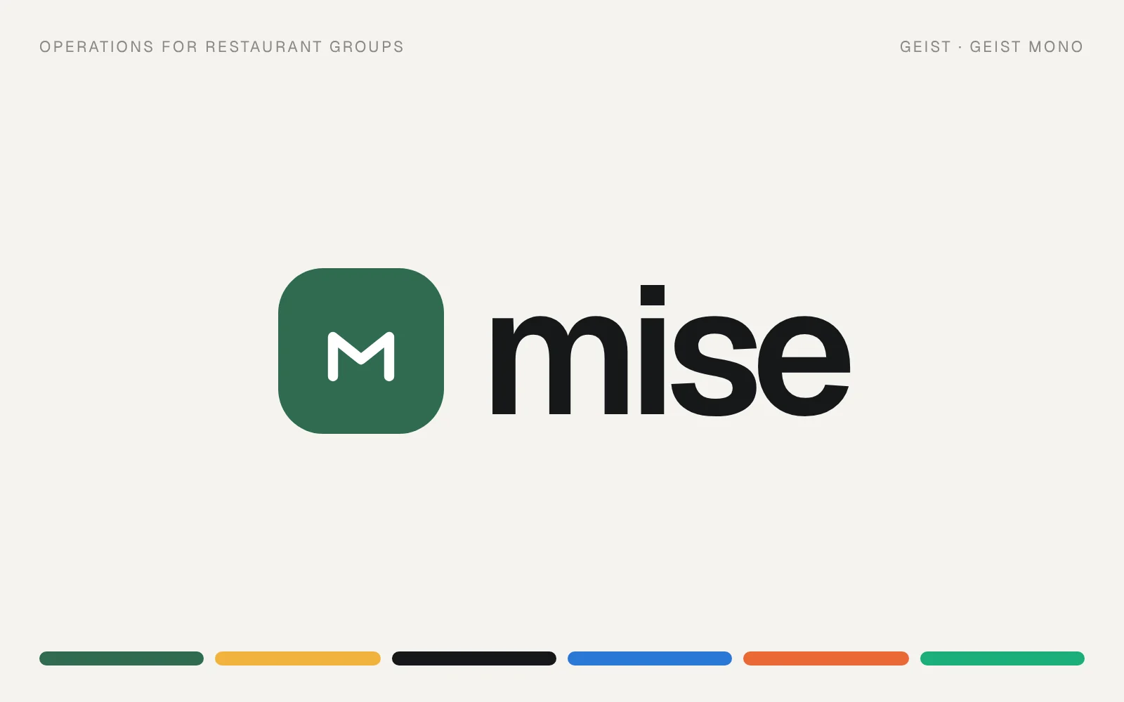 The Mise logo, a basil square with an M, beside the word mise, with the product palette below