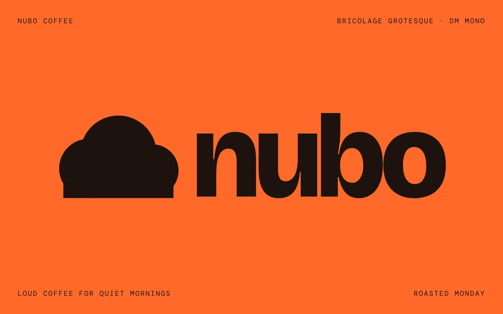 The Nubo cloud mark and wordmark in dark brown on orange